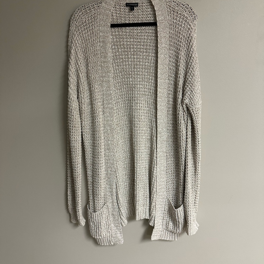 Express Women's Open Knit Cardigan Oatmeal Sweater - size large